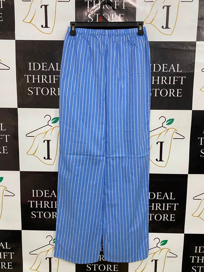 ANKO |XS| WAIST 24| A34| BLUE & WHITE STRIPED COTTON DRAWSTRING WIDE-LEG LOUNGE PANTS