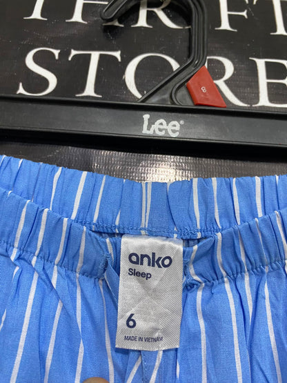 ANKO |XS| WAIST 24| A34| BLUE & WHITE STRIPED COTTON DRAWSTRING WIDE-LEG LOUNGE PANTS