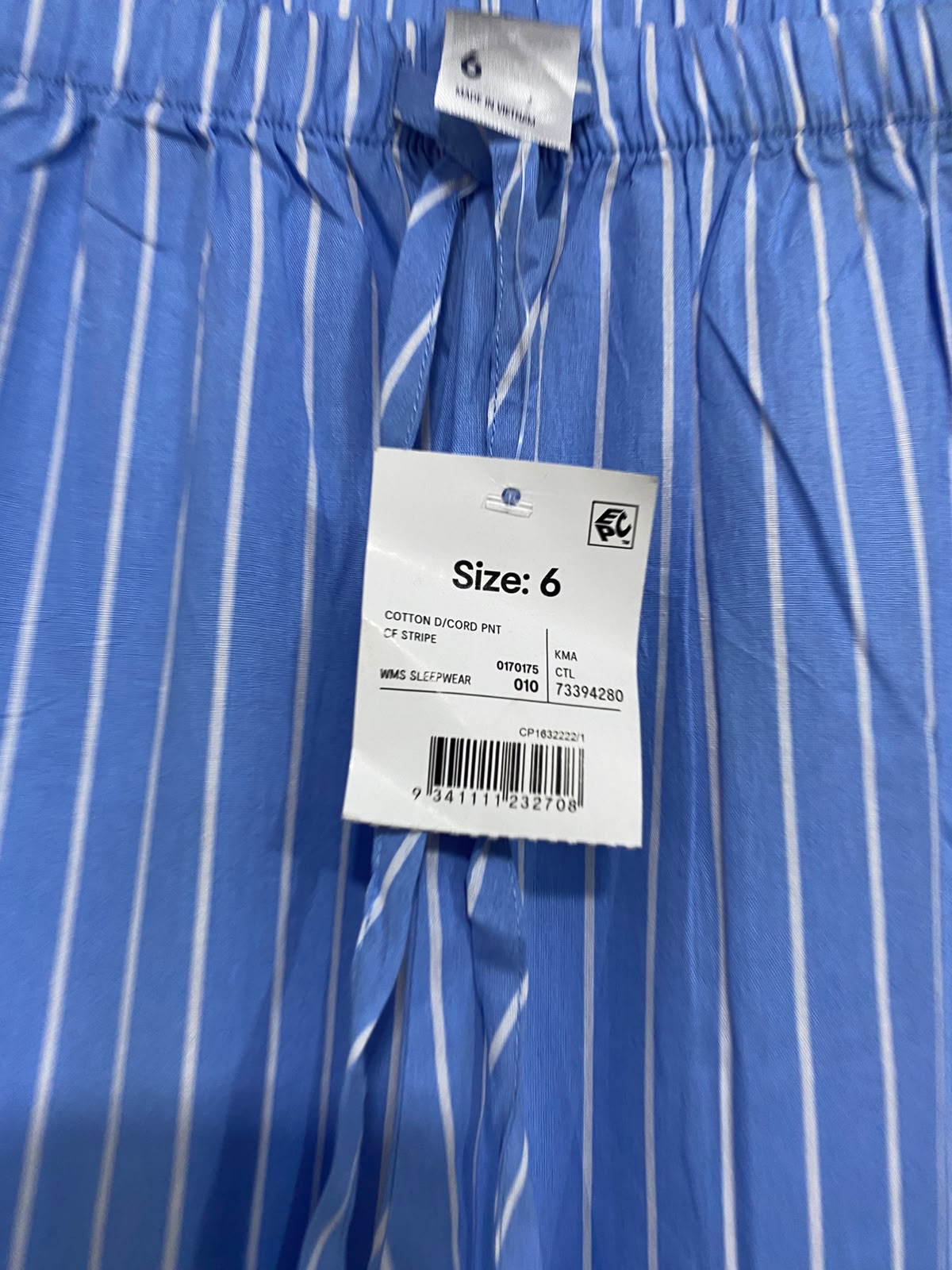 ANKO |XS| WAIST 24| A34| BLUE & WHITE STRIPED COTTON DRAWSTRING WIDE-LEG LOUNGE PANTS