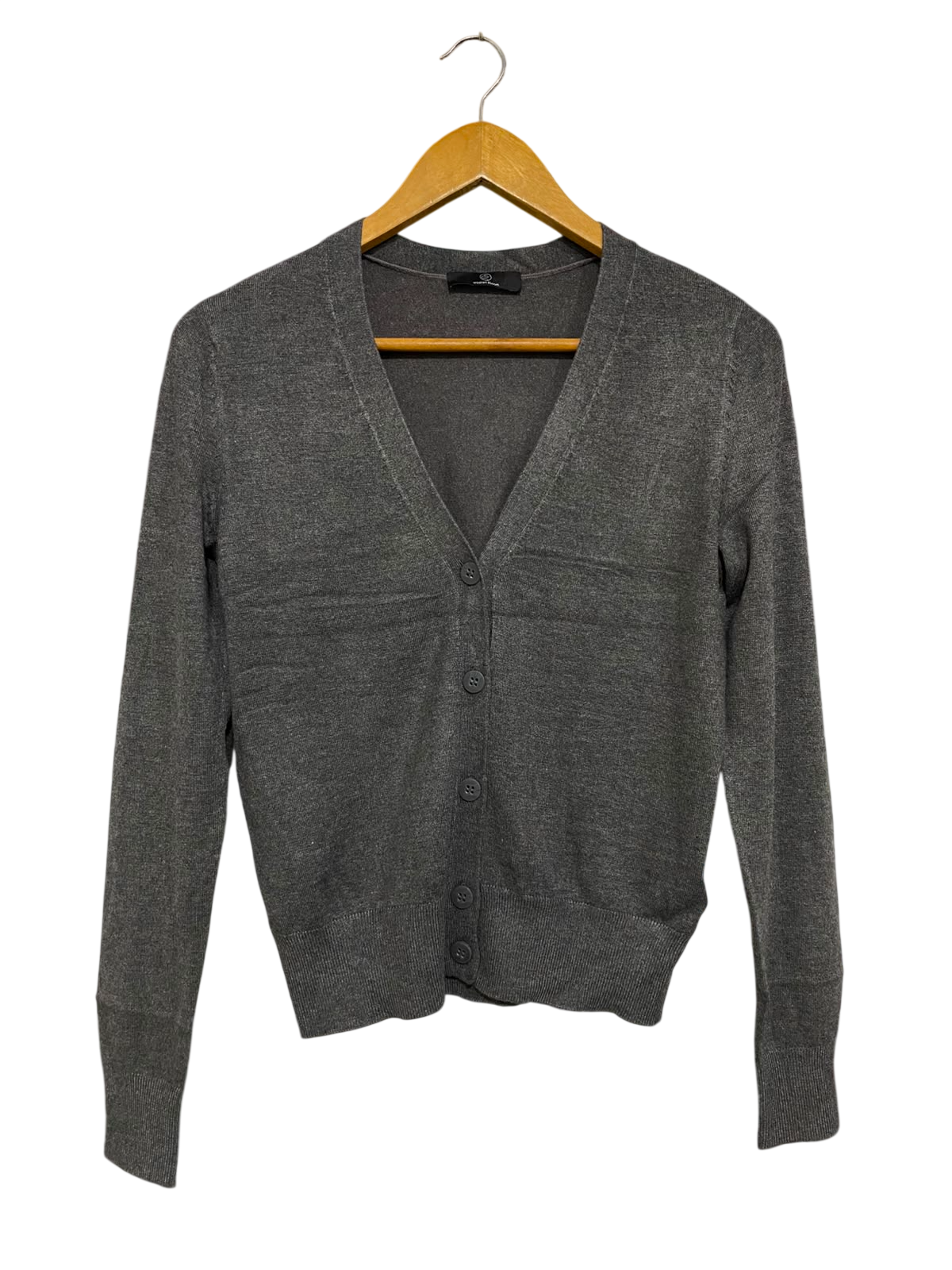 WOOLEN BLOOM |XS| BUST 17| A35| GREY CLASSIC V-NECK BUTTON-UP KNIT CARDIGAN