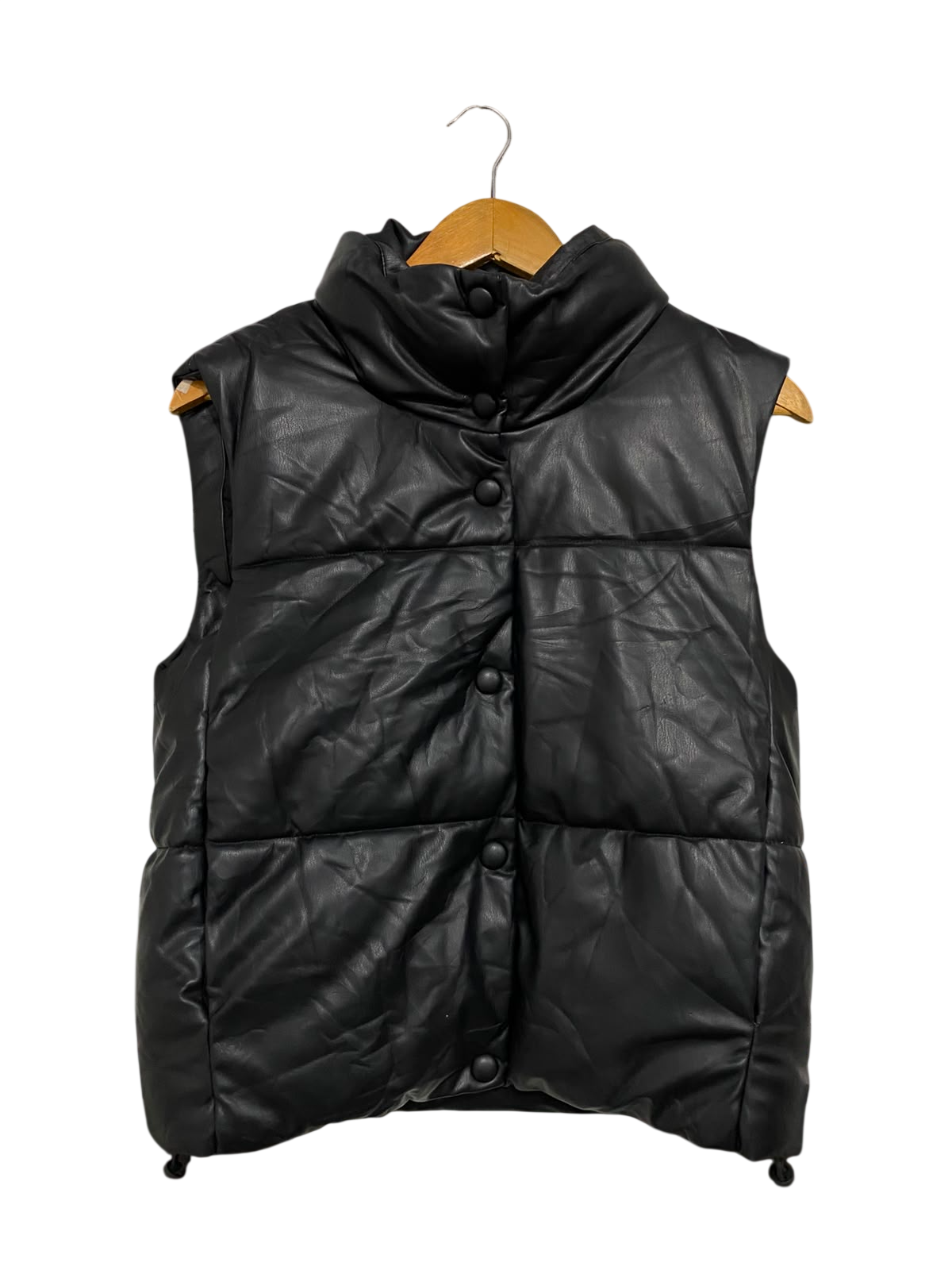 ZARA |XS| BUST 19| A35| BLACK FAUX-LEATHER PUFFER VEST COAT