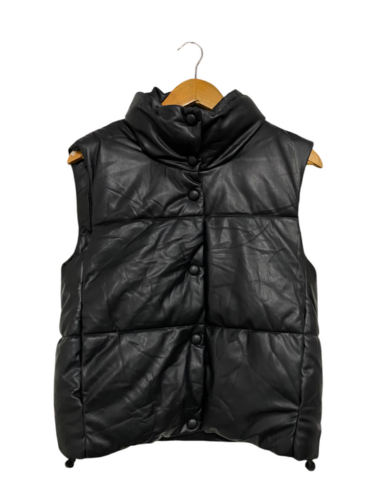 ZARA |XS| BUST 19| A35| BLACK FAUX-LEATHER PUFFER VEST COAT
