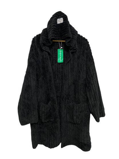 SHEIN CURVE |XL| BUST 30| A35| BLACK PLUSH HOODED TEXTURED LONG CARDIGAN COAT