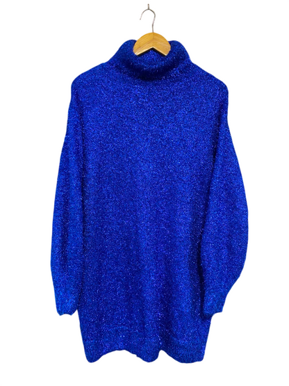 H&M |M| BUST 23| A35| ROYAL BLUE SPARKLE METALLIC TURTLENECK LONG KNIT DRESS