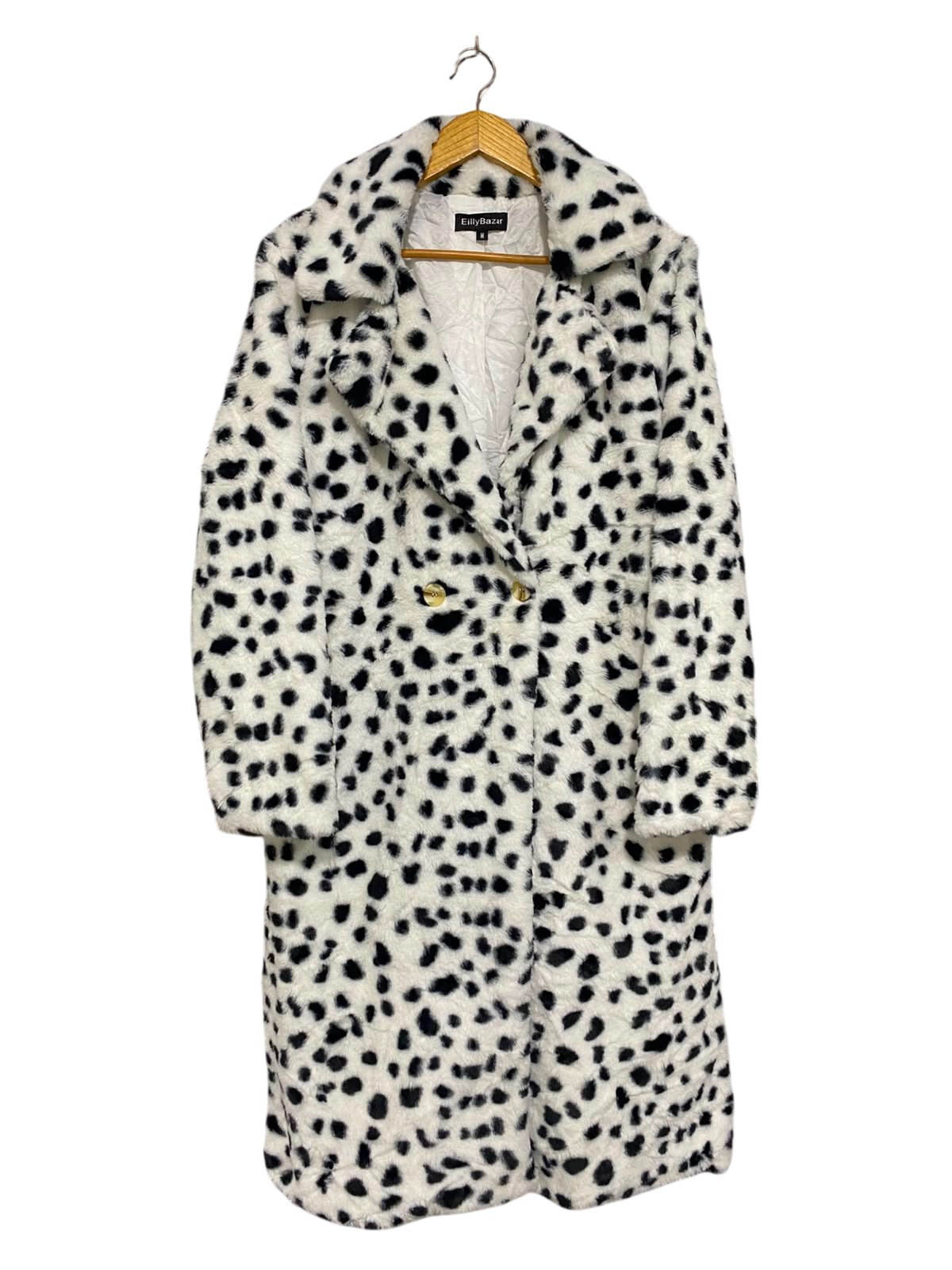EILLY BAZAR |M| BUST 21| A35| BLACK & WHITE DALMATIAN PRINT FAUX-FUR LONG WINTER COAT