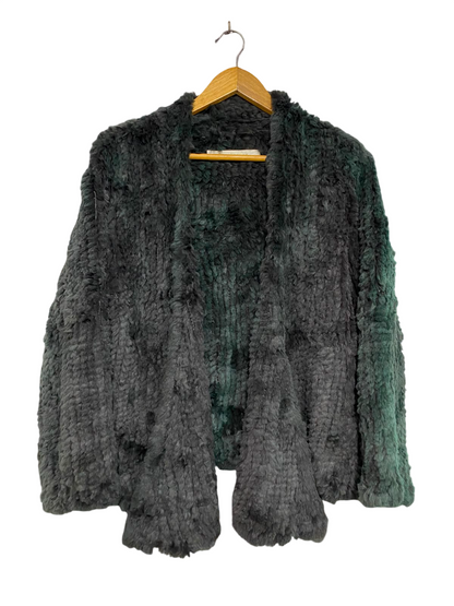 FOX MAIDEN |S| BUST 20| A35| DARK GREEN TEXTURED FAUX-FUR OPEN-FRONT WINTER CARDIGAN COAT