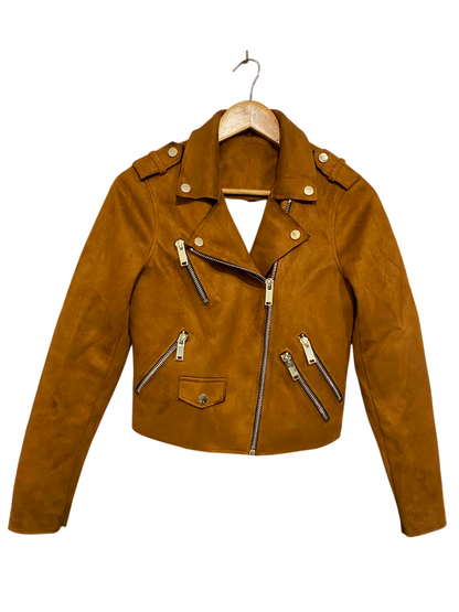 RIVER ISLAND |M| BUST 17| A35| CAMEL BROWN FAUX-SUEDE BIKER JACKET