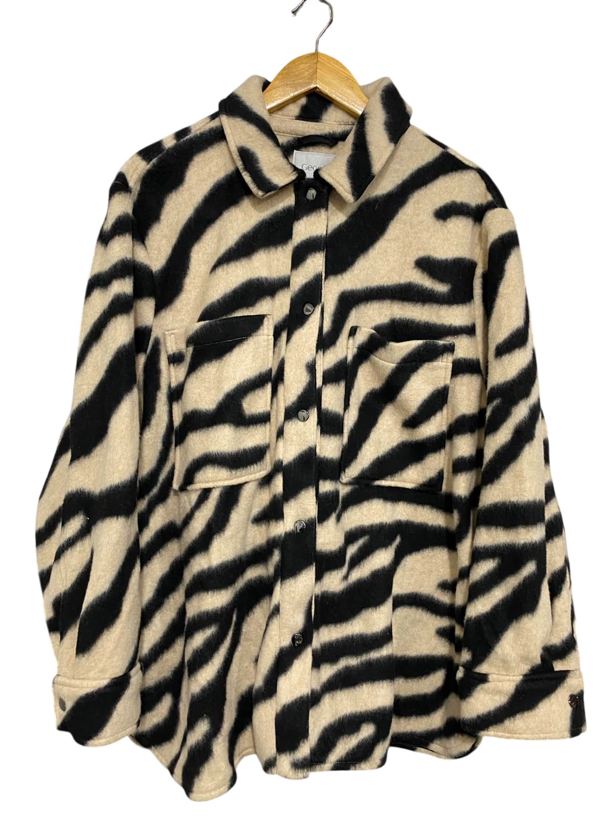 GEORGE |XL| BUST 25| A36| BEIGE & BLACK ZEBRA PRINT FLUFFY SHACKET OVERSIZED BUTTON-UP COAT