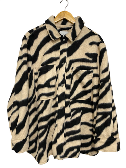 GEORGE |XL| BUST 25| A36| BEIGE & BLACK ZEBRA PRINT FLUFFY SHACKET OVERSIZED BUTTON-UP COAT