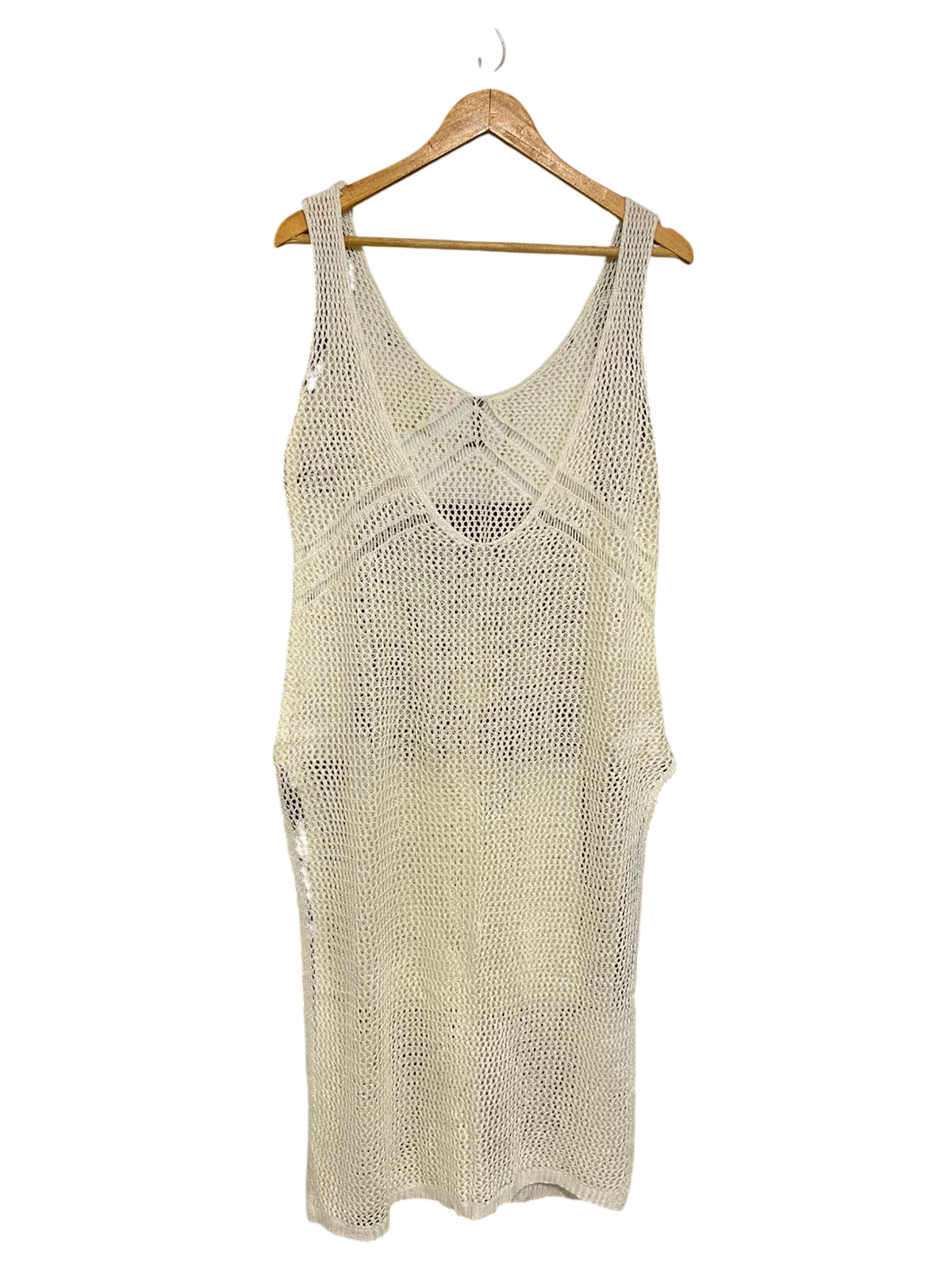CUPSHE |XL| BUST 16| A36| BEIGE OPEN-MESH V-NECK SLEEVELESS KNIT MIDI DRESS
