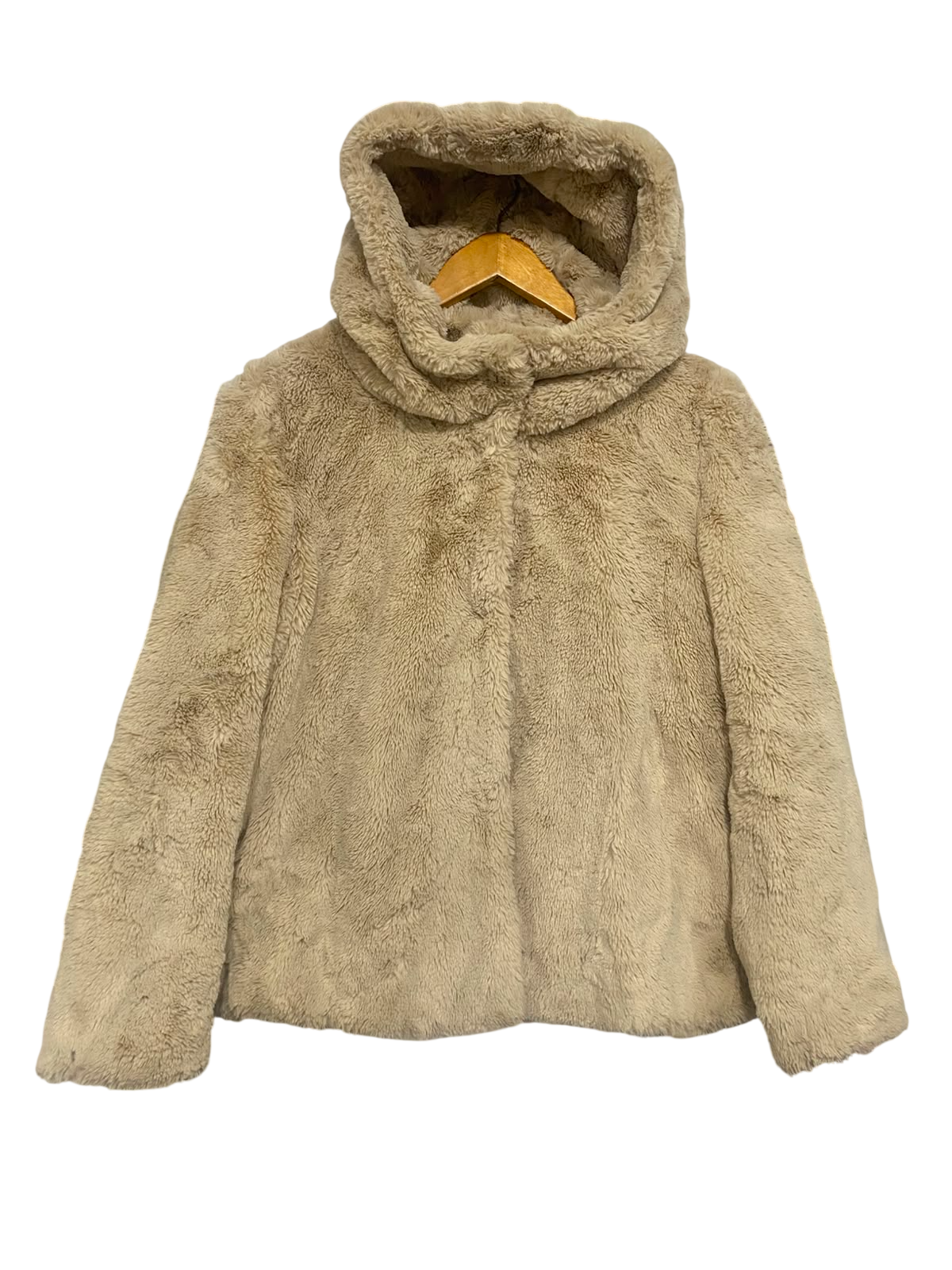 PAPAYA |L| BUST 21| A36| BEIGE FAUX-FUR HOODED PLUSH WINTER COAT