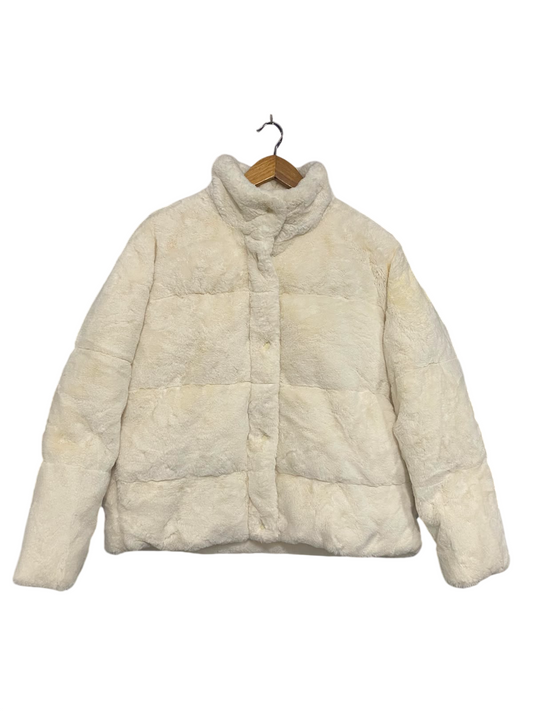 ZARA |L| BUST 24| A36| CREAM FAUX-FUR QUILTED ZIP-UP WINTER PUFFER JACKET