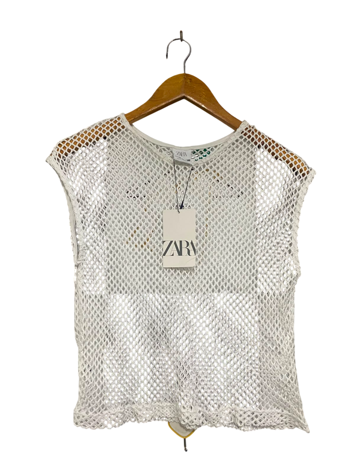 ZARA |XS| BUST 16| A36| OFF-WHITE OPEN-MESH SLEEVELESS TANK TOP