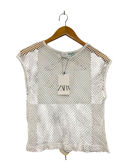 ZARA |XS| BUST 16| A36| OFF-WHITE OPEN-MESH SLEEVELESS TANK TOP