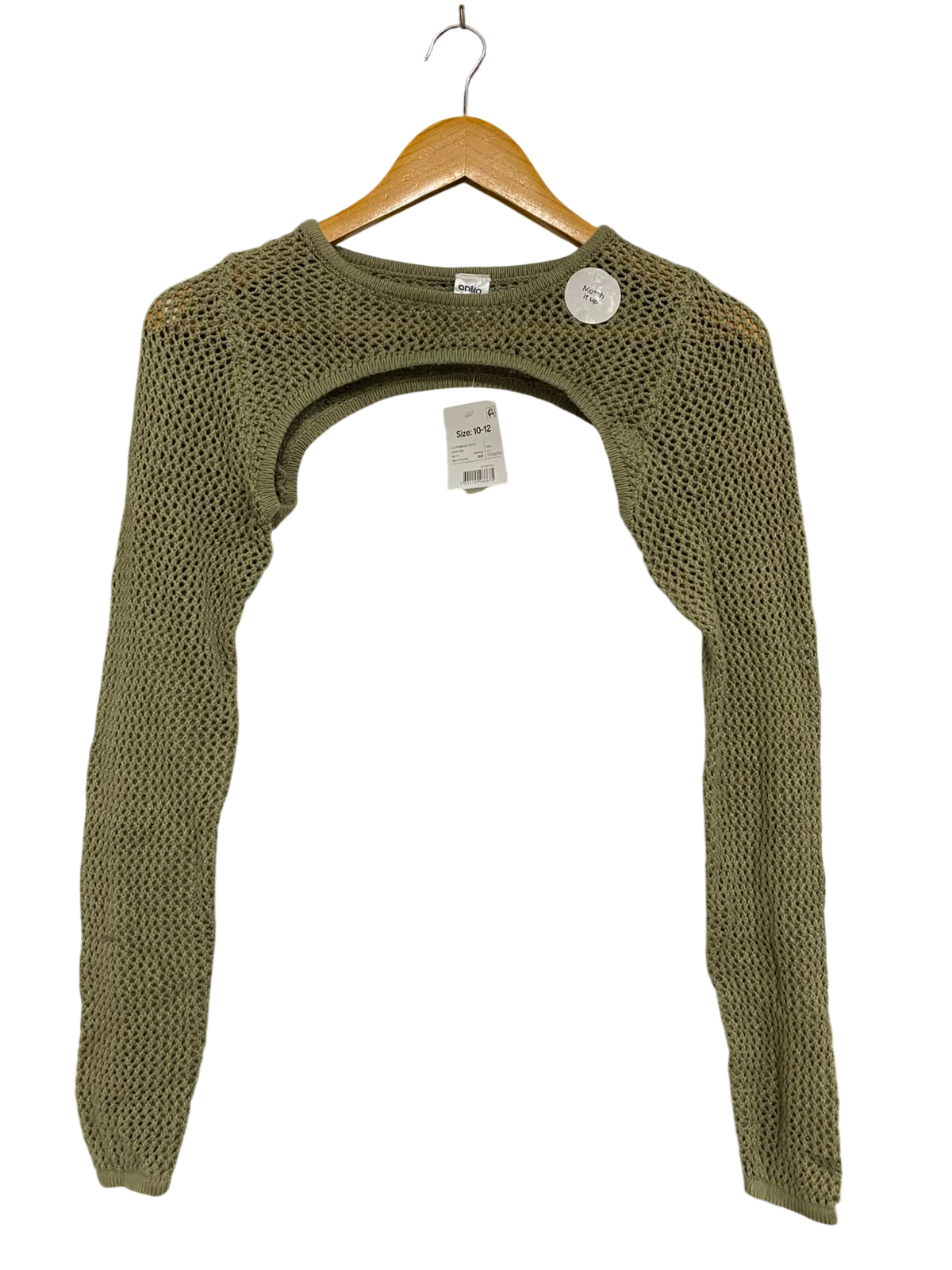 ANKO |XS| BUST 12| A36| OLIVE GREEN OPEN-KNIT CROPPED BOLERO SLEEVE SHRUG