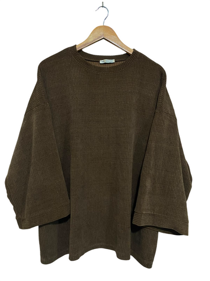 NEW COLLECTION |XL| BUST 26| A36| BROWN RIBBED CREW-NECK OVERSIZED HALF-SLEEVE SWEATER