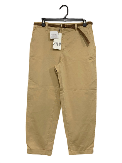 ZARA |S| WAIST 30| A36| BEIGE UTILITY CHINO TROUSERS WITH BRAIDED BELT