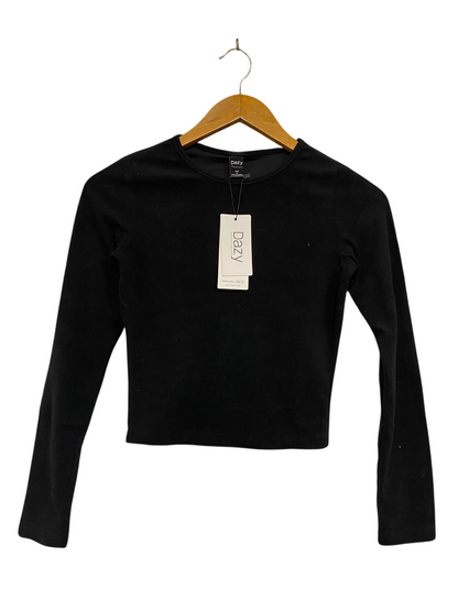 DAZY |S| BUST 14| A36| BLACK CREW-NECK LONG-SLEEVE FITTED CROPPED TOP