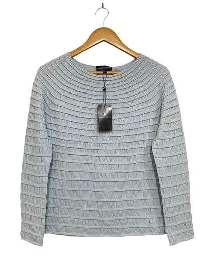 EMPORIO ARMANI |M| BUST 17| A36| LIGHT BLUE TEXTURED PLEATED LONG-SLEEVE JUMPER