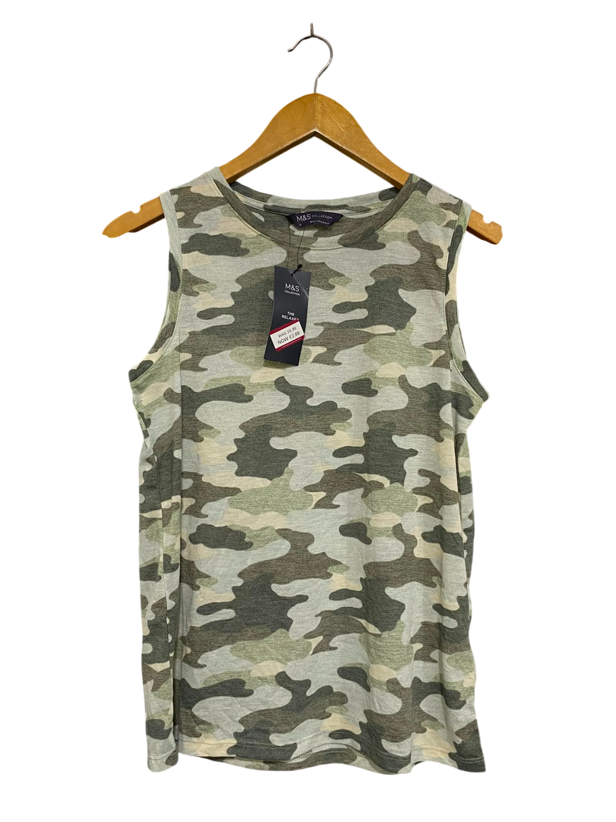 M&S |S| BUST 17| A36| CAMOUFLAGE PRINT CREW-NECK SLEEVELESS TANK TOP