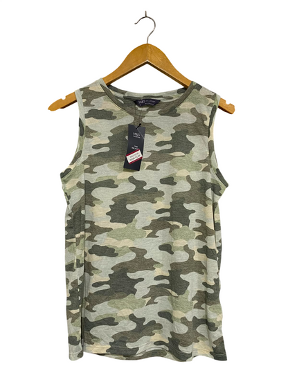 M&S |S| BUST 17| A36| CAMOUFLAGE PRINT CREW-NECK SLEEVELESS TANK TOP
