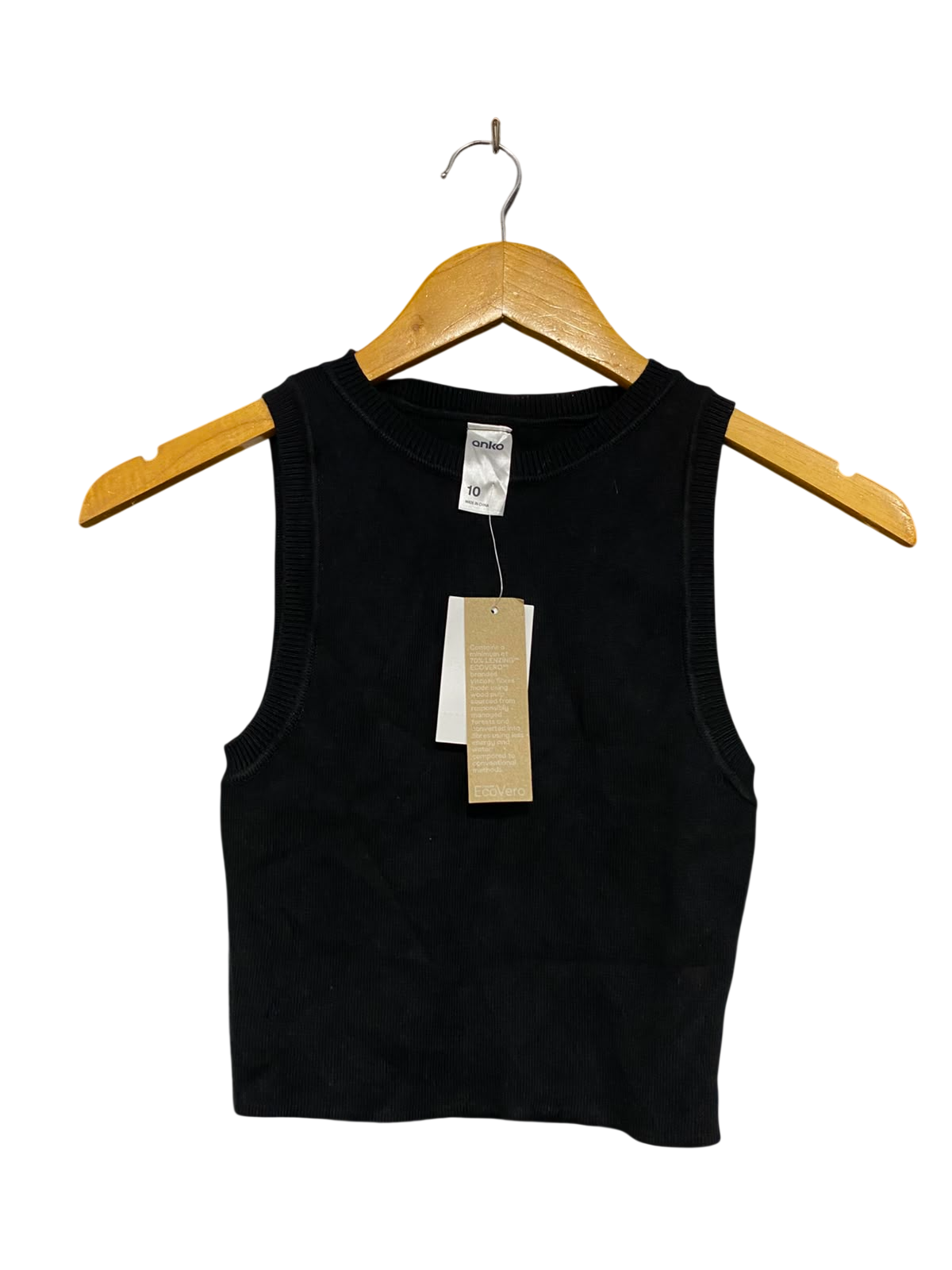 ANKO |XS| BUST 11| A36| BLACK RIBBED CREW-NECK CROPPED TANK TOP