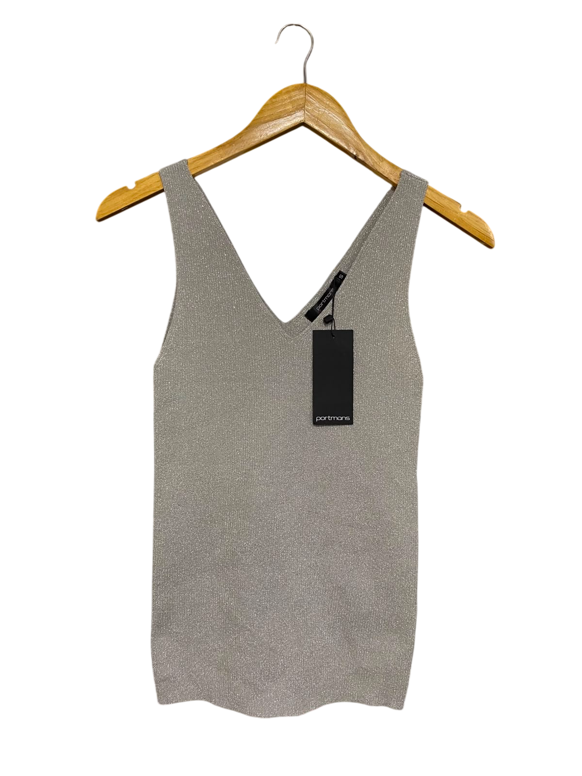 PORTMANS |XS| BUST 12| A36| SILVER METALLIC SHIMMER V-NECK KNIT TANK TOP