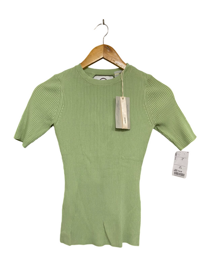 GUESS |XS| BUST 12| A36| SAGE GREEN RIBBED SHORT-SLEEVE FITTED TOP