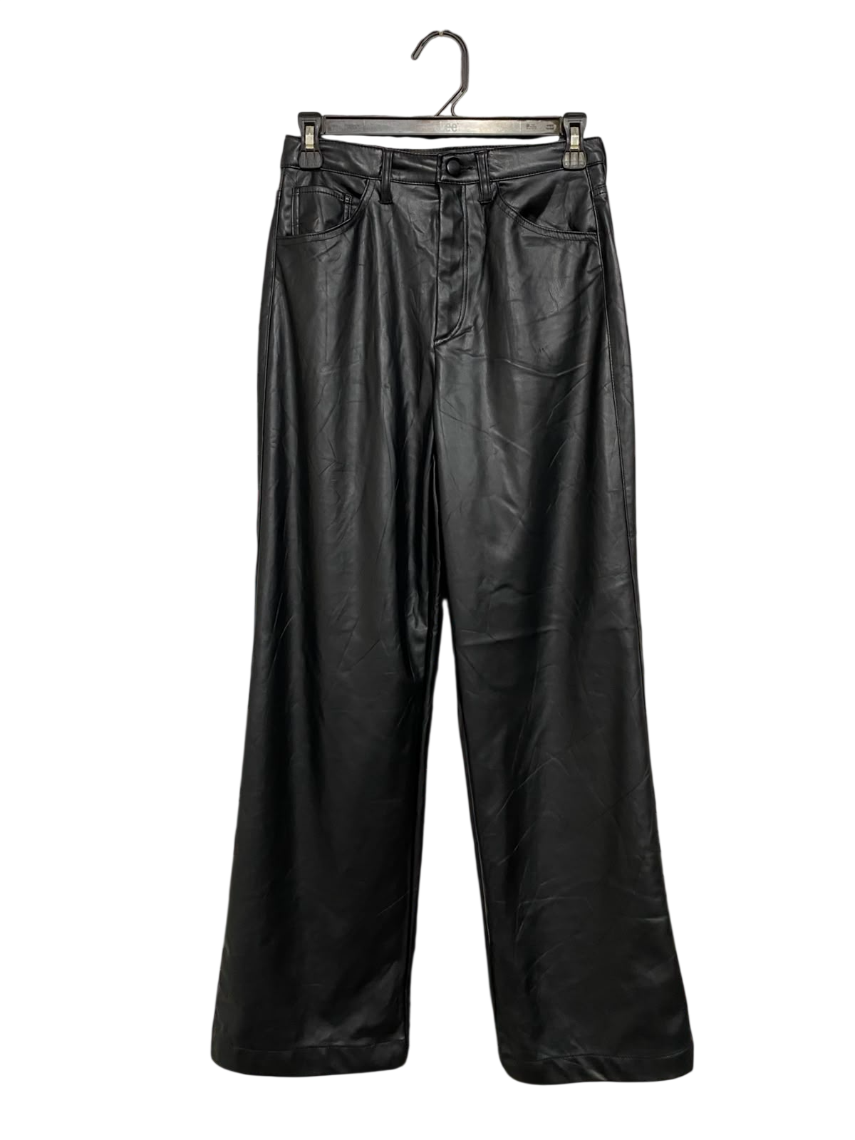 H&M |S| WAIST 26| A36| BLACK FAUX-LEATHER HIGH-WAISTED WIDE-LEG TROUSERS