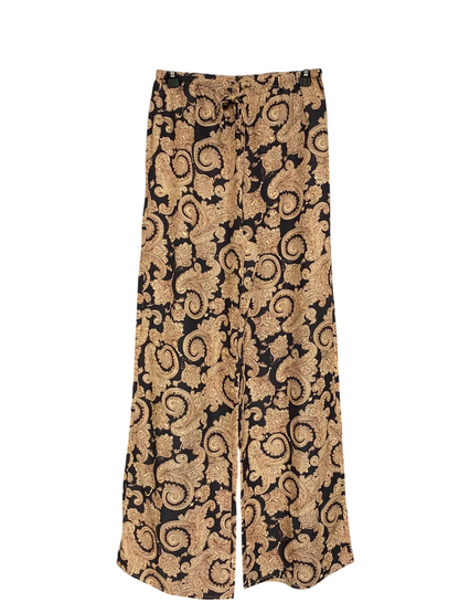 AUGUSTE |S| WAIST 26| A36| BLACK & GOLD BAROQUE-PRINT DRAWSTRING WIDE-LEG LOUNGE PANTS