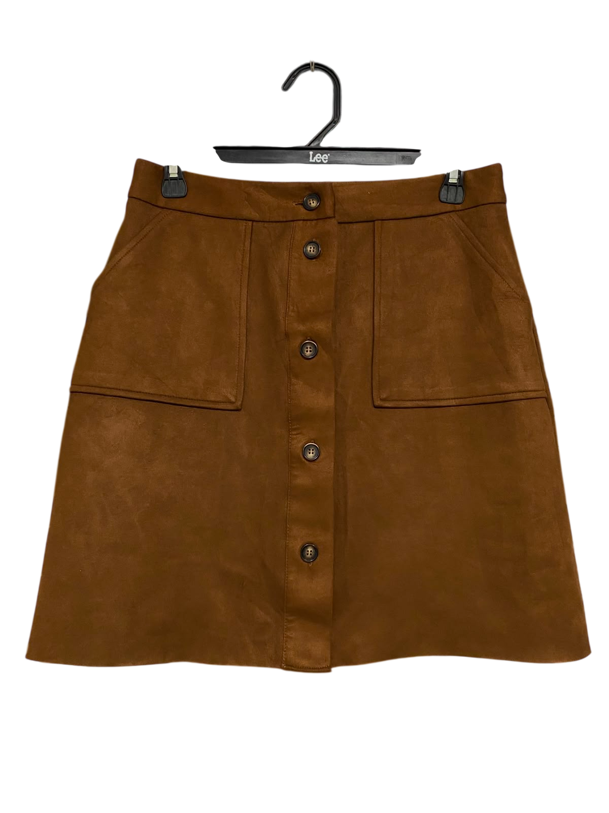 TU WOMAN |M| WAIST 28| A36| CARAMEL BROWN FAUX-SUEDE BUTTON-FRONT MINI SKIRT