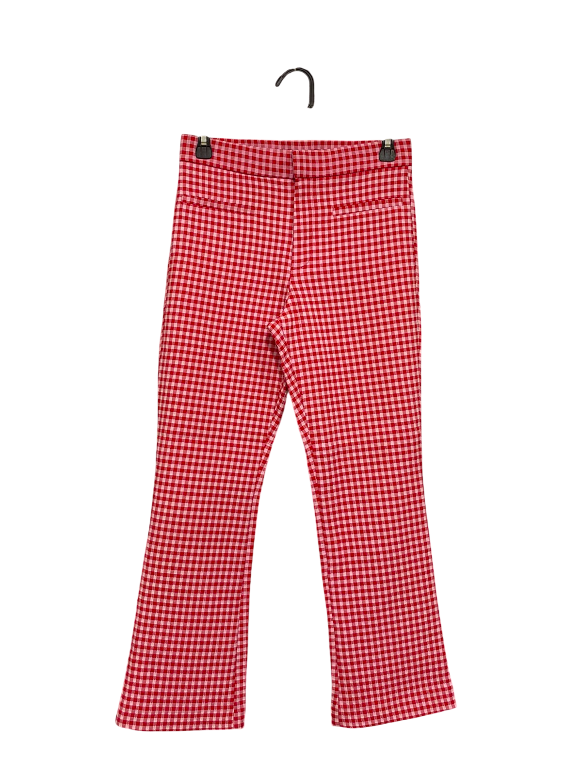 ZARA |S| WAIST 28| A36| RED & WHITE GINGHAM-PRINT HIGH-WAISTED STRETCH FLARE PANTS