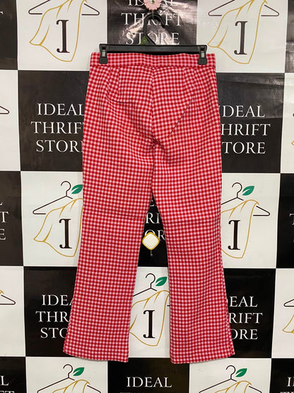 ZARA |S| WAIST 28| A36| RED & WHITE GINGHAM-PRINT HIGH-WAISTED STRETCH FLARE PANTS