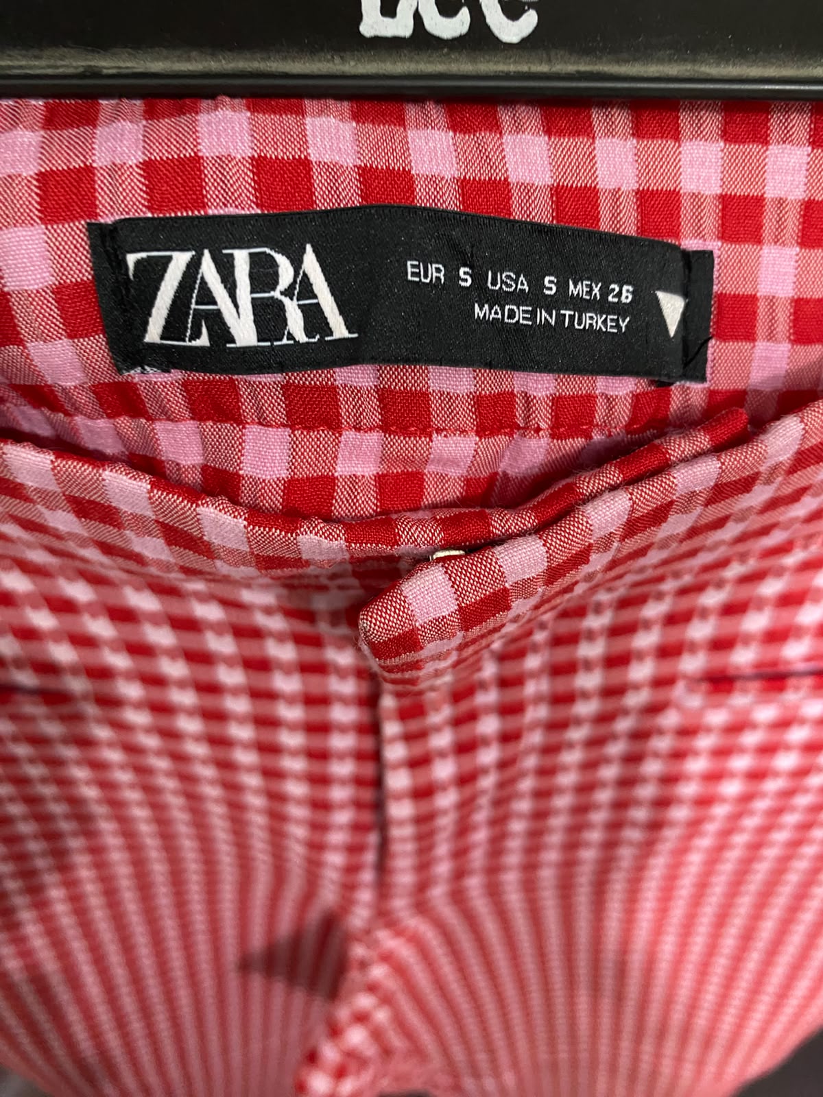 ZARA |S| WAIST 28| A36| RED & WHITE GINGHAM-PRINT HIGH-WAISTED STRETCH FLARE PANTS