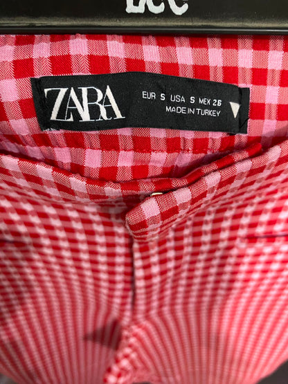 ZARA |S| WAIST 28| A36| RED & WHITE GINGHAM-PRINT HIGH-WAISTED STRETCH FLARE PANTS
