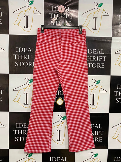 ZARA |S| WAIST 28| A36| RED & WHITE GINGHAM-PRINT HIGH-WAISTED STRETCH FLARE PANTS