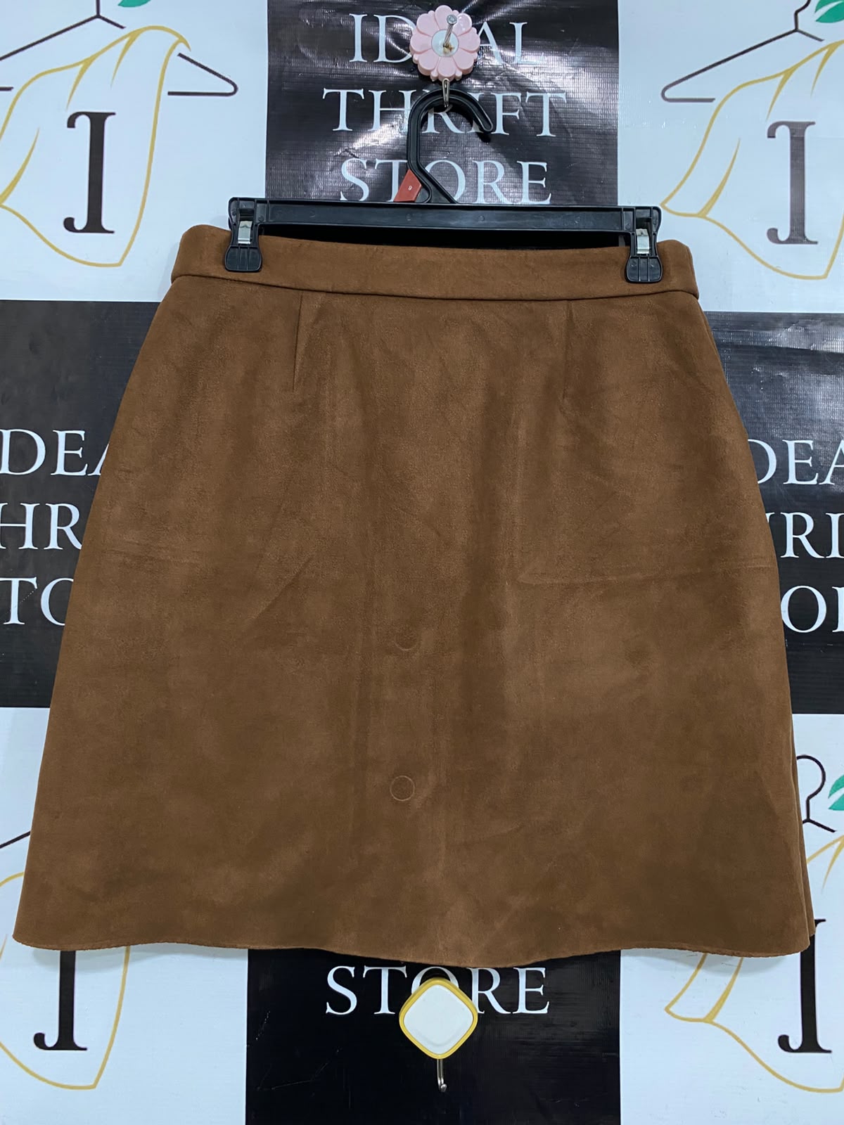 TU WOMAN |M| WAIST 28| A36| CARAMEL BROWN FAUX-SUEDE BUTTON-FRONT MINI SKIRT