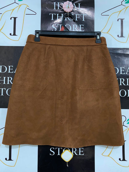 TU WOMAN |M| WAIST 28| A36| CARAMEL BROWN FAUX-SUEDE BUTTON-FRONT MINI SKIRT