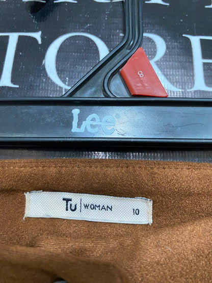 TU WOMAN |M| WAIST 28| A36| CARAMEL BROWN FAUX-SUEDE BUTTON-FRONT MINI SKIRT