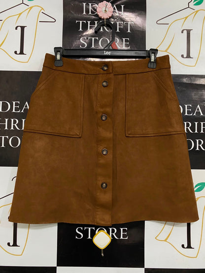 TU WOMAN |M| WAIST 28| A36| CARAMEL BROWN FAUX-SUEDE BUTTON-FRONT MINI SKIRT
