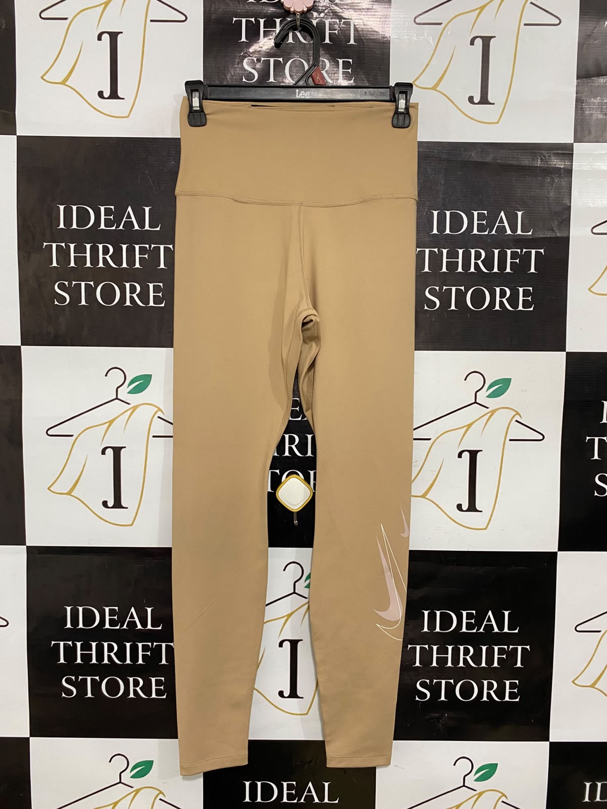 NIKE |S| WAIST 24| A36| BEIGE HIGH-WAISTED PERFORMANCE STRETCH LEGGINGS WITH SWOOSH LOGO