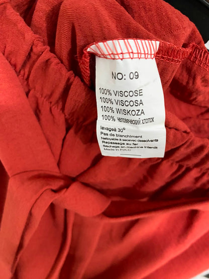 |S| WAIST 26| A36| RUST ORANGE CRINKLE-TEXTURED BELTED WIDE-LEG LOUNGE PANTS