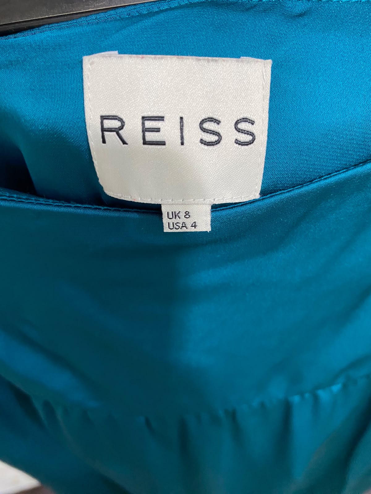 REISS |M| WAIST 28| A36| TEAL SATIN HIGH-WAISTED FLOWY MAXI SKIRT