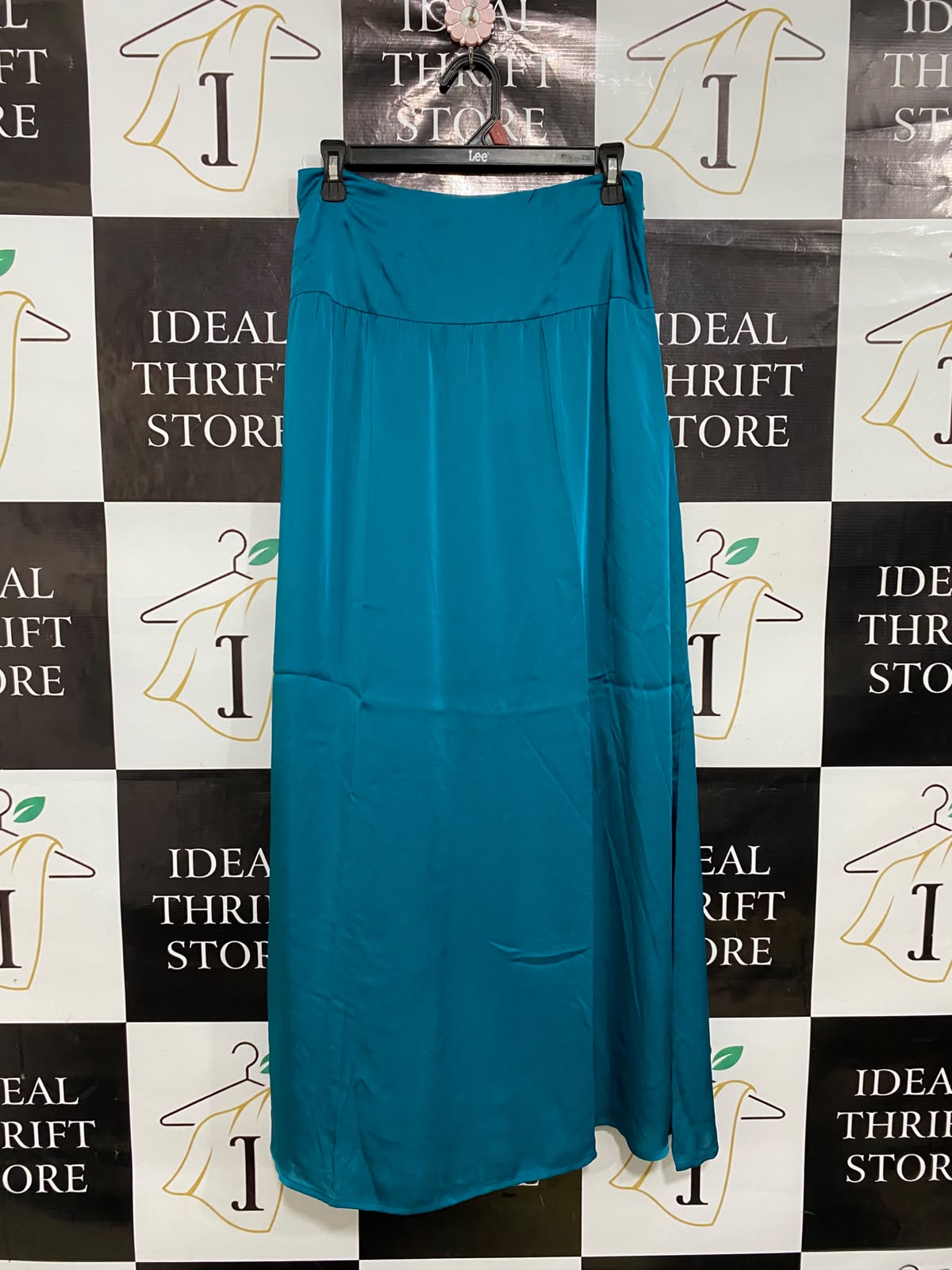 REISS |M| WAIST 28| A36| TEAL SATIN HIGH-WAISTED FLOWY MAXI SKIRT