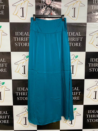 REISS |M| WAIST 28| A36| TEAL SATIN HIGH-WAISTED FLOWY MAXI SKIRT