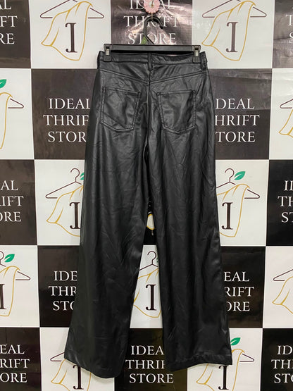 H&M |S| WAIST 26| A36| BLACK FAUX-LEATHER HIGH-WAISTED WIDE-LEG TROUSERS