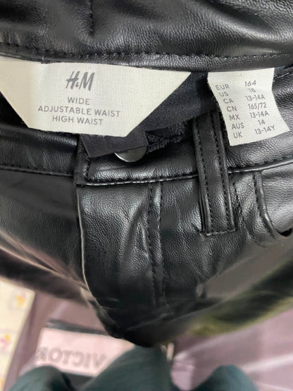 H&M |S| WAIST 26| A36| BLACK FAUX-LEATHER HIGH-WAISTED WIDE-LEG TROUSERS