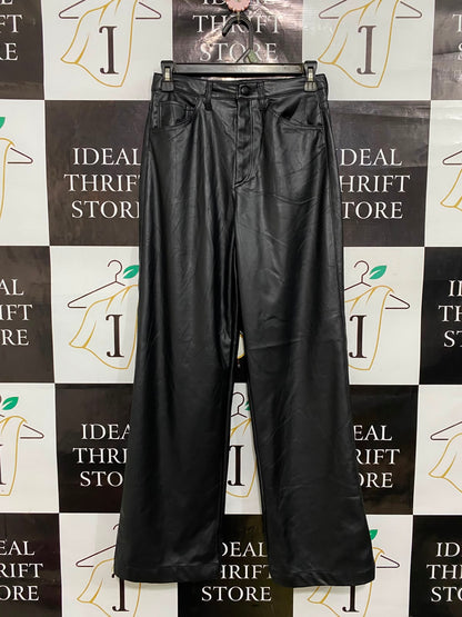 H&M |S| WAIST 26| A36| BLACK FAUX-LEATHER HIGH-WAISTED WIDE-LEG TROUSERS