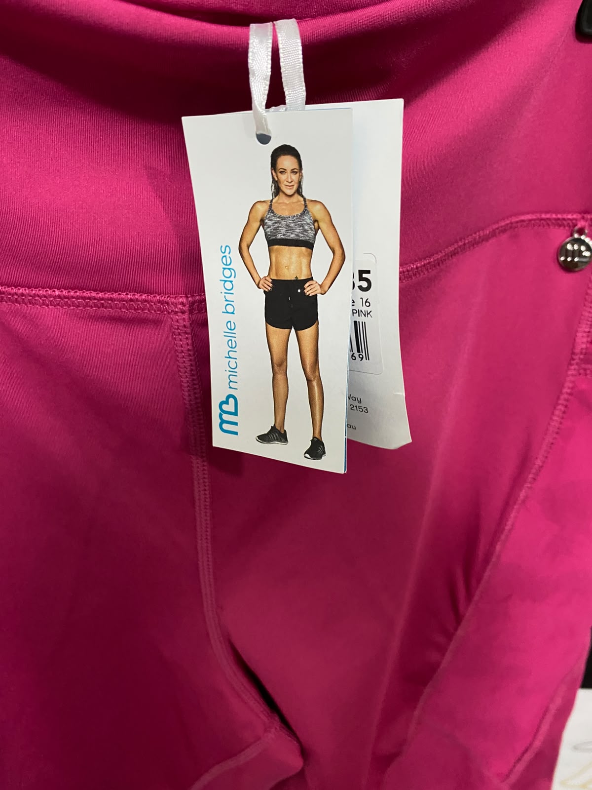 REPREVE |L| WAIST 32| A36| MAGENTA HIGH-WAISTED PERFORMANCE ACTIVEWEAR LEGGINGS WITH SIDE POCKETS