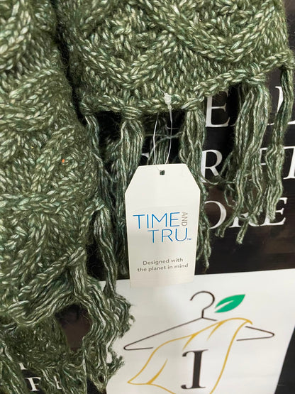 TIME AND TRU |XS| WAIST 22| A36| OLIVE GREEN CABLE-KNIT FRINGED PONCHO WRAP